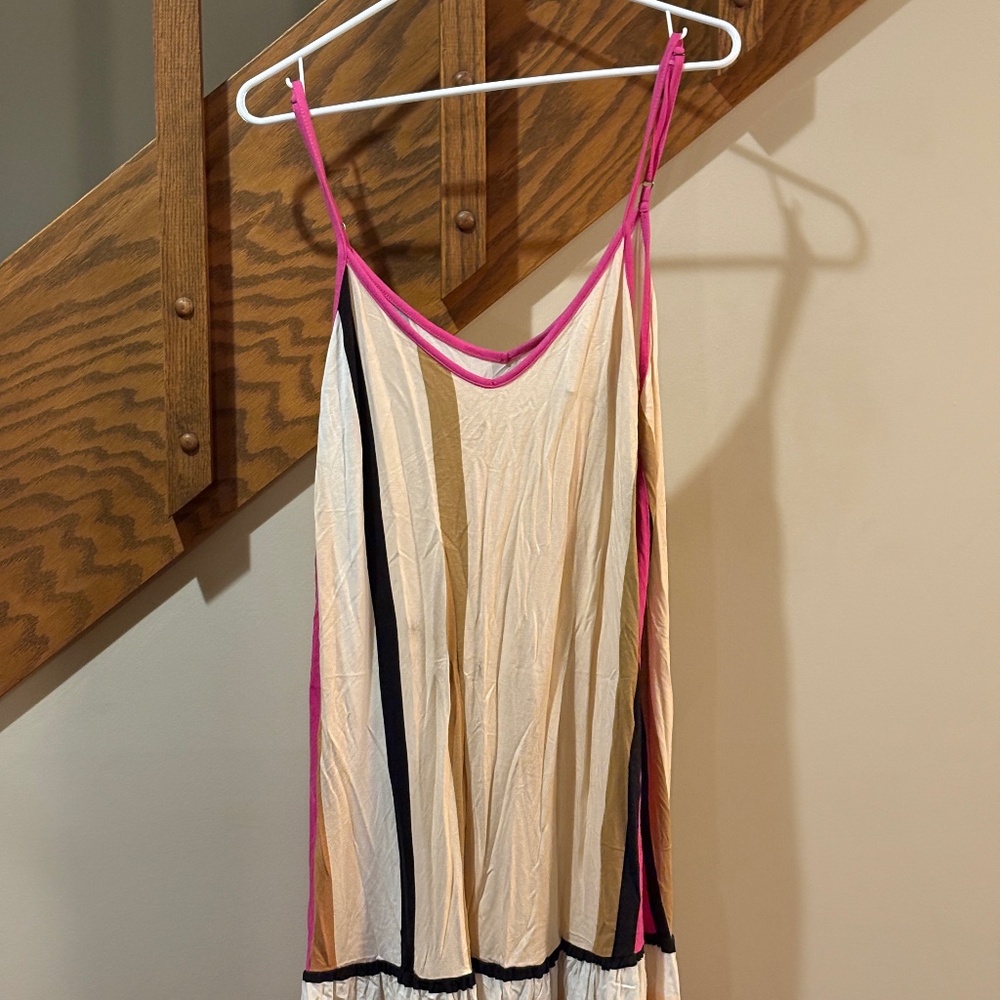 Agnes & Dora Colorblock Swing Dress Pink Tan Black Ruffle Hem